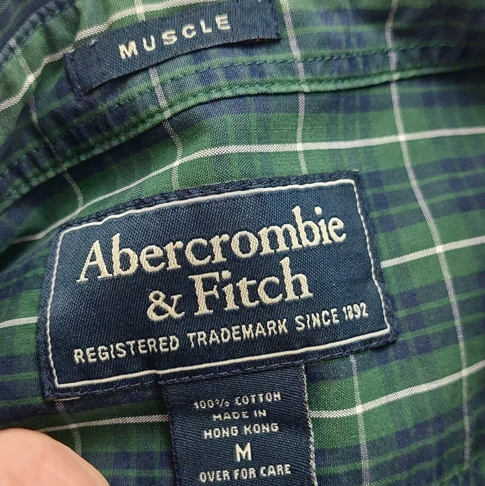 Abercrombie and Fitch Men's Size Medium Long Sleeve Shirt Plaid Muscle Green